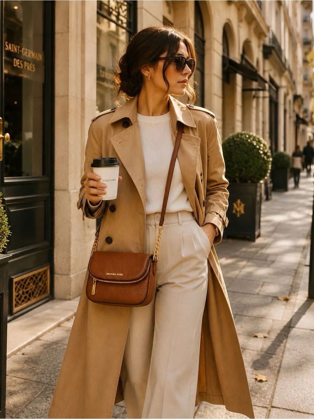 Michael Kors Cognac Pebbled Leather Crossbody Bag Gold Chain Luxe Organizer - Picture 6 of 15